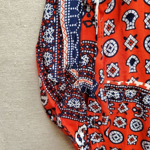 Red V Neck Tribe Pattern 3/4 Sleeve Romper - Picture 9 of 11